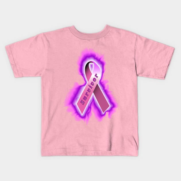 pink cancer survivor ribbon Kids T-Shirt by DrewskiDesignz